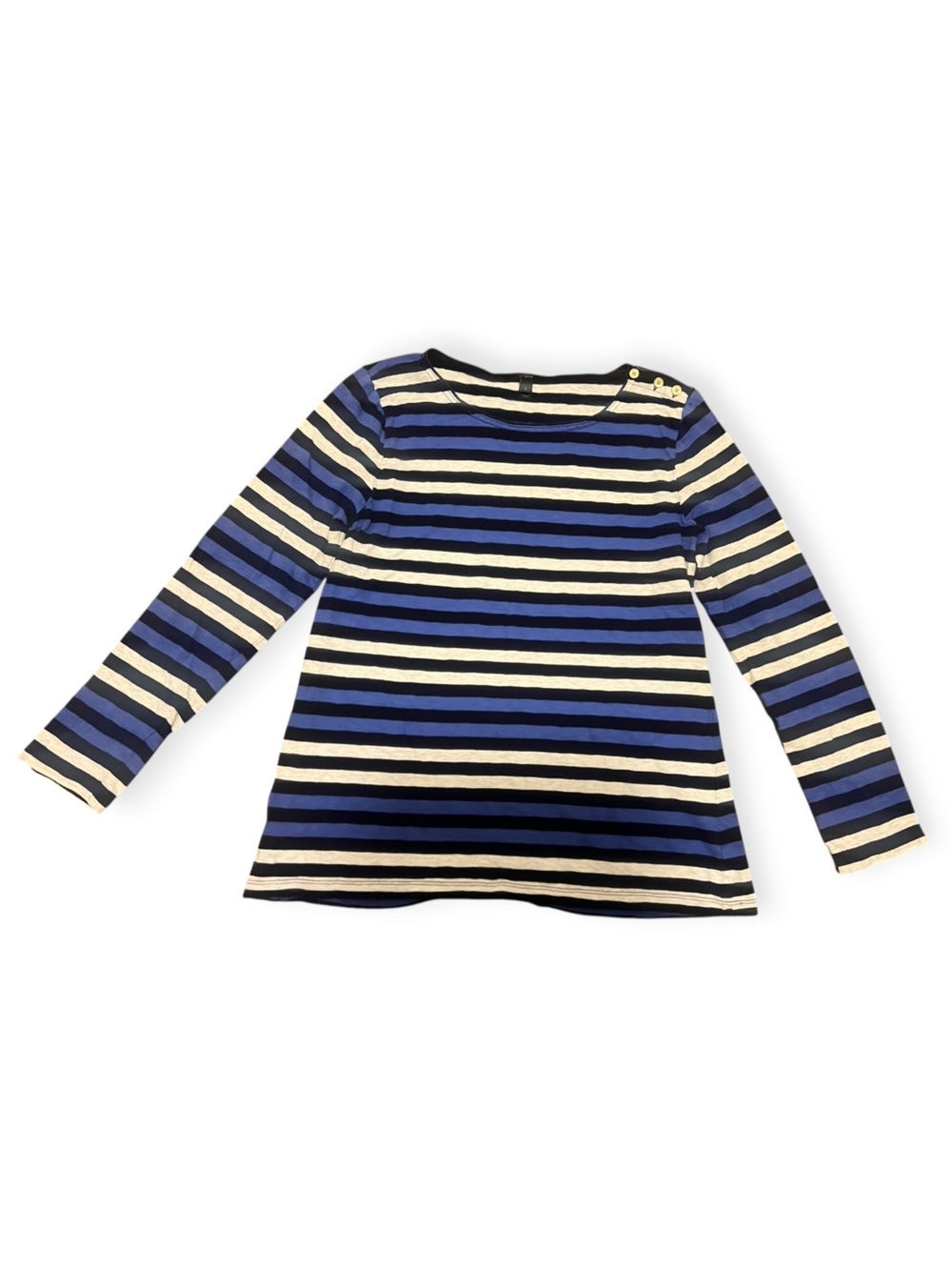J.Crew Striped Long Sleeve Top Blue Black Cream Large